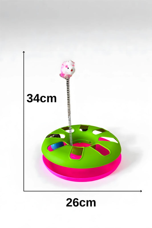 Kedi Oyun Çemberi – Enerji Atan Kedi Eğlence Aksesuarı, Yaylı Fare ve Çıngıraklı Top