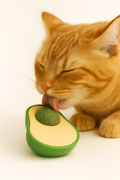Yapışkanlı Avokado Şekilli Yenilebilir Kedi Nanesi – Catnip Otu Oyuncağı, Dayanıklı Plastik Kapaklı