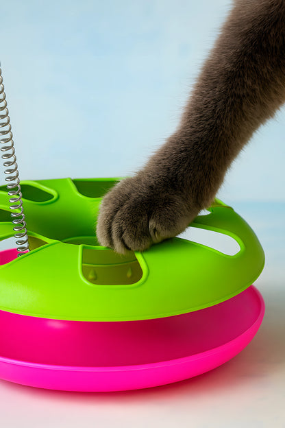 Kedi Oyun Çemberi – Enerji Atan Kedi Eğlence Aksesuarı, Yaylı Fare ve Çıngıraklı Top